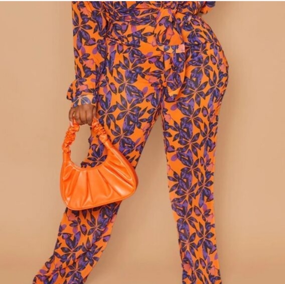 Pretty Little Thing Floral Orange and Purple Flares